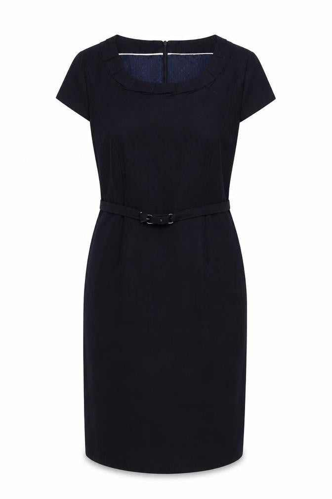 Debenhams Women Navy Linen Sheath Belted Work Dress Size 14