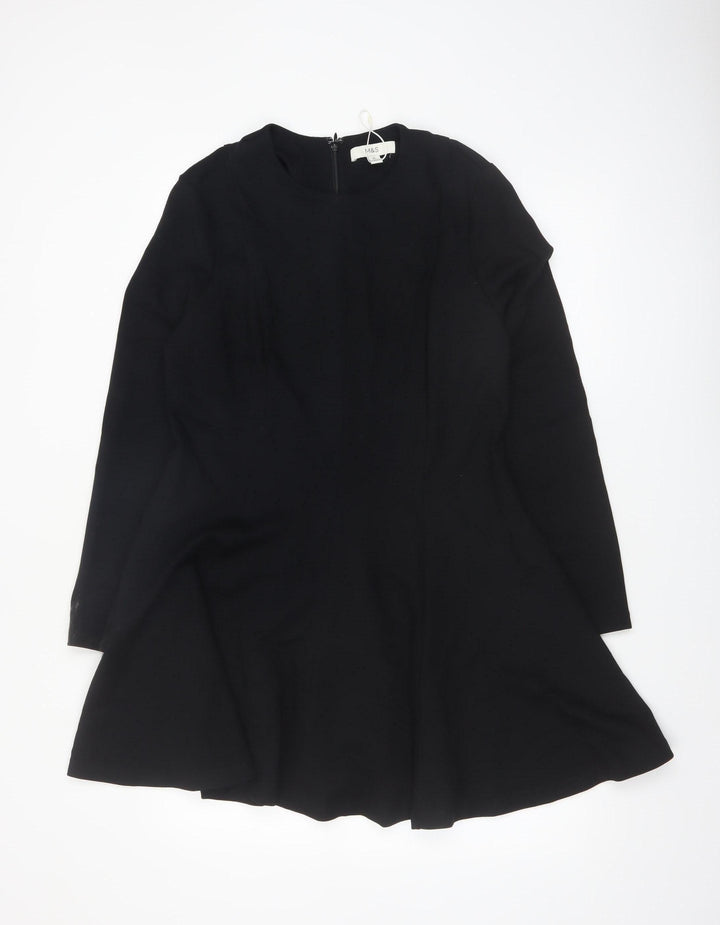 Marks and Spencer Women Black Size 16 Fit & Flare Long Sleeve Dress