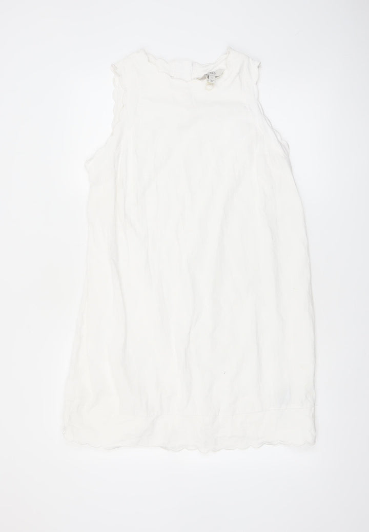 Marks and Spencer Women’s White Linen Blend Sleeveless Shift Dress Size 14