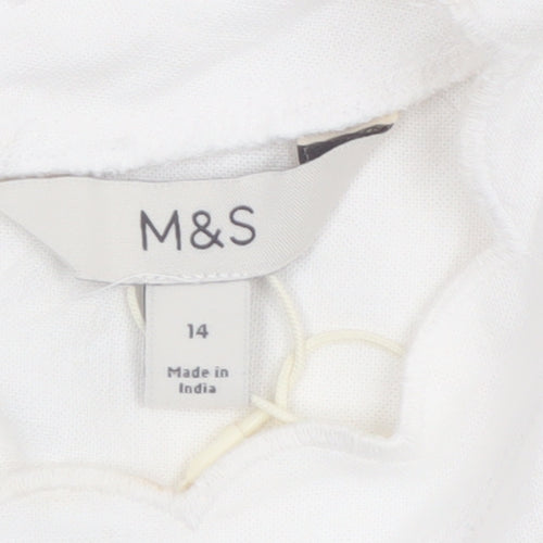 Marks and Spencer Women’s White Linen Blend Sleeveless Shift Dress Size 14