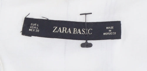 Zara Basic Women Ivory Stripe Linen Wrap Dress Size 14 Knee Length