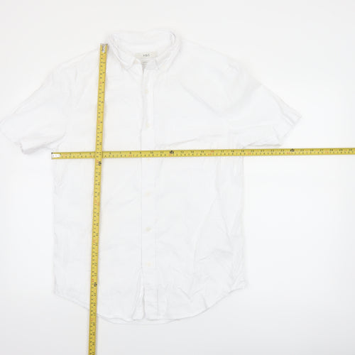 Marks and Spencer Men's White Linen Blend Short Sleeve Button-Up Shirt Size S