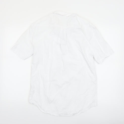 Marks and Spencer Men's White Linen Blend Short Sleeve Button-Up Shirt Size S