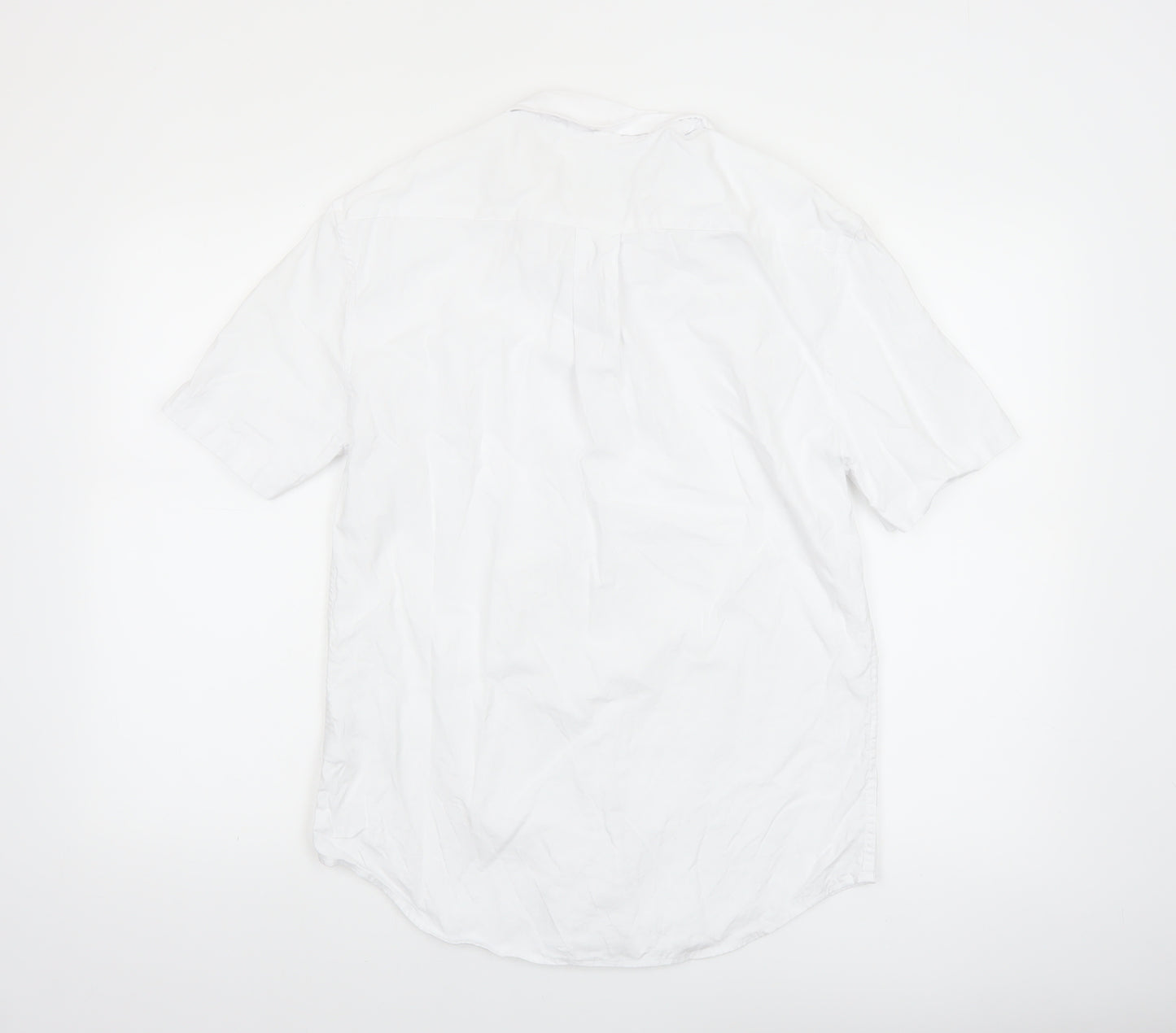 Marks and Spencer Men's White Linen Blend Short Sleeve Button-Up Shirt Size S