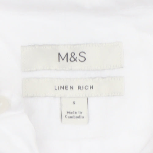 Marks and Spencer Men's White Linen Blend Short Sleeve Button-Up Shirt Size S