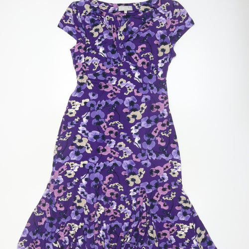 Marks and Spencer Per Una Women's Purple Floral Fit & Flare Dress Size 12