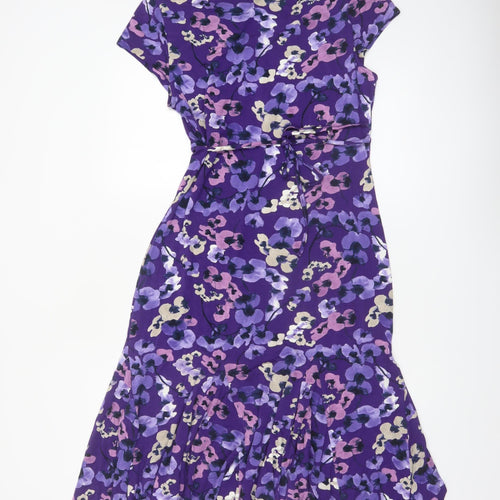 Marks and Spencer Per Una Women's Purple Floral Fit & Flare Dress Size 12