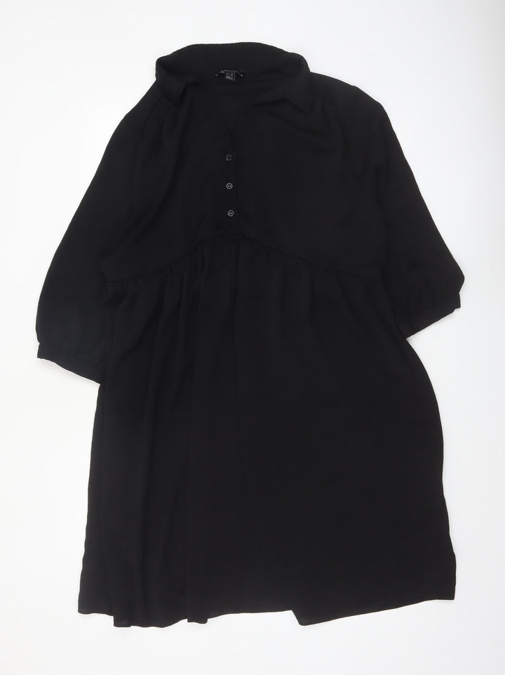 New Look Women’s Black Maternity Shirt Dress UK 16 Button Up 3/4 Sleeve