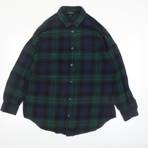Monki Womens Green Check Flannel Button-Up Shirt Size 12