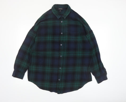Monki Womens Green Check Flannel Button-Up Shirt Size 12
