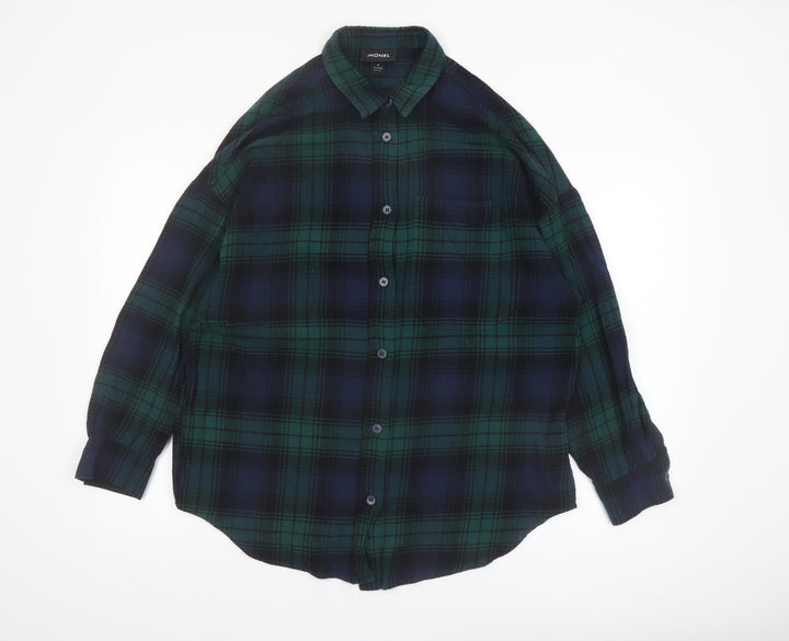 Monki Womens Green Check Flannel Button-Up Shirt Size 12