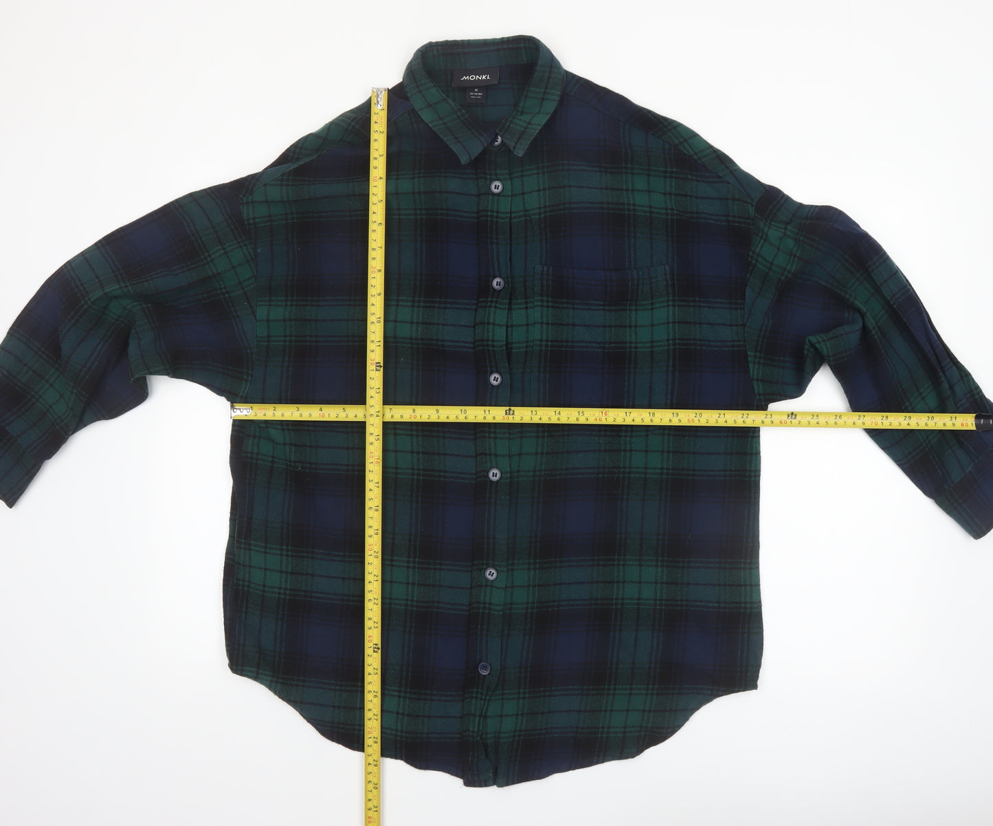 Monki Womens Green Check Flannel Button-Up Shirt Size 12