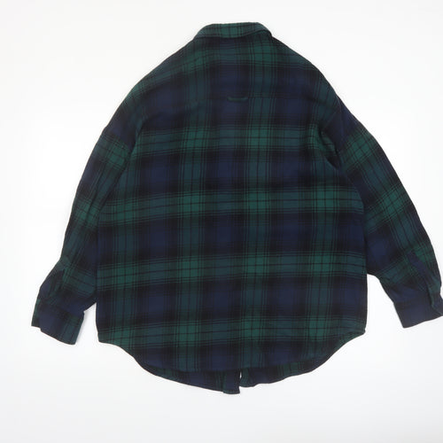Monki Womens Green Check Flannel Button-Up Shirt Size 12