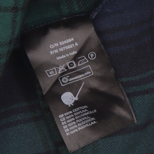 Monki Womens Green Check Flannel Button-Up Shirt Size 12
