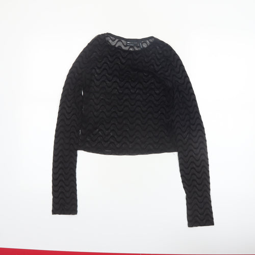 ASOS DESIGN Women's Black Mesh Textured Cropped Long Sleeve Blouse Size 10
