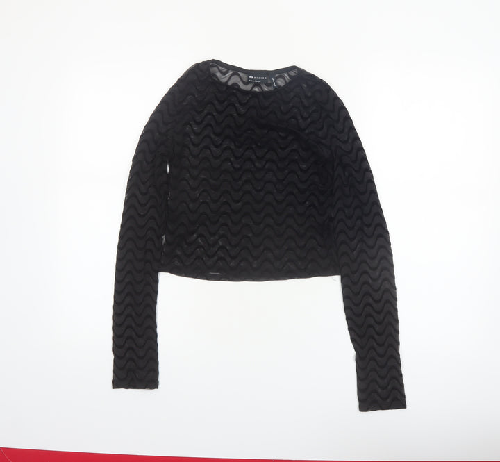 ASOS DESIGN Women's Black Mesh Textured Cropped Long Sleeve Blouse Size 10