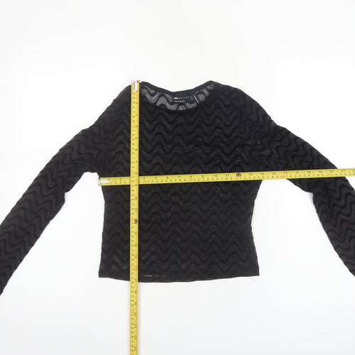 ASOS DESIGN Women's Black Mesh Textured Cropped Long Sleeve Blouse Size 10