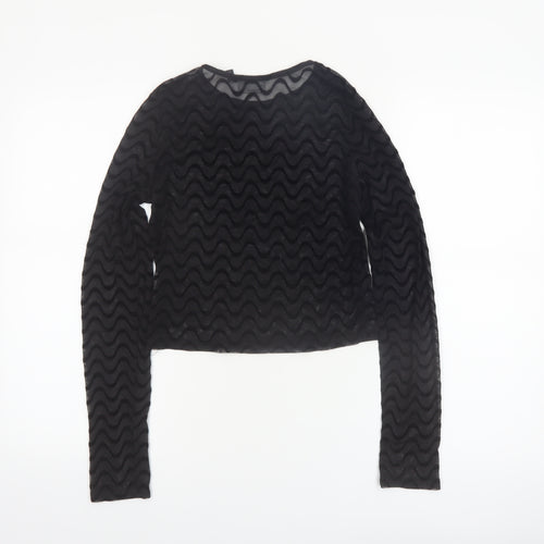 ASOS DESIGN Women's Black Mesh Textured Cropped Long Sleeve Blouse Size 10