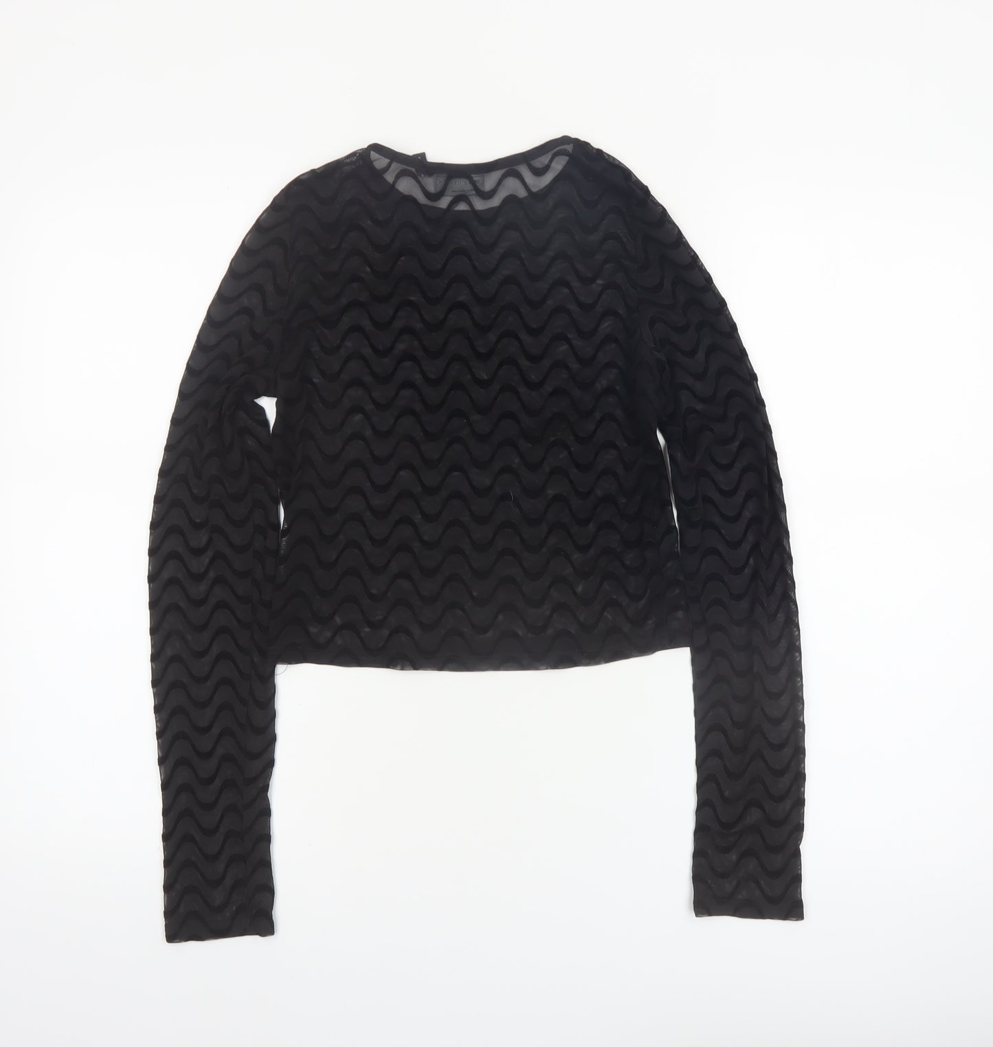 ASOS DESIGN Women's Black Mesh Textured Cropped Long Sleeve Blouse Size 10