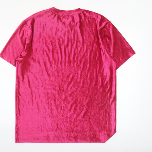 River Island Men's Pink Velvet Short Sleeve Crew Neck XL T-Shirt
