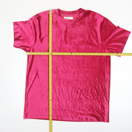 River Island Men's Pink Velvet Short Sleeve Crew Neck XL T-Shirt