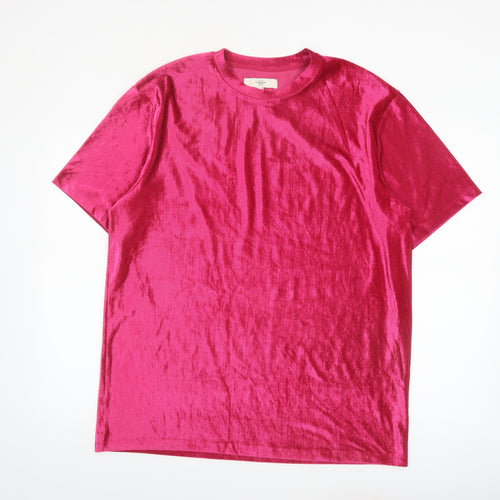 River Island Men's Pink Velvet Short Sleeve Crew Neck XL T-Shirt