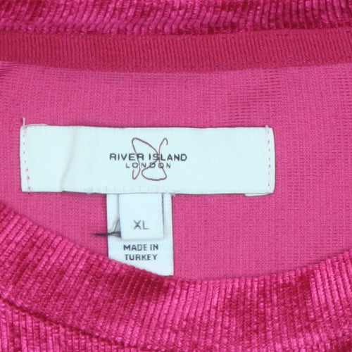 River Island Men's Pink Velvet Short Sleeve Crew Neck XL T-Shirt