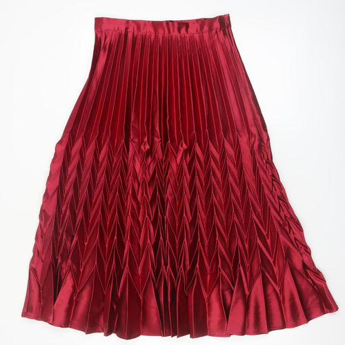 Retro & Icone Women's Red Pleated Satin Midi Skirt Size M