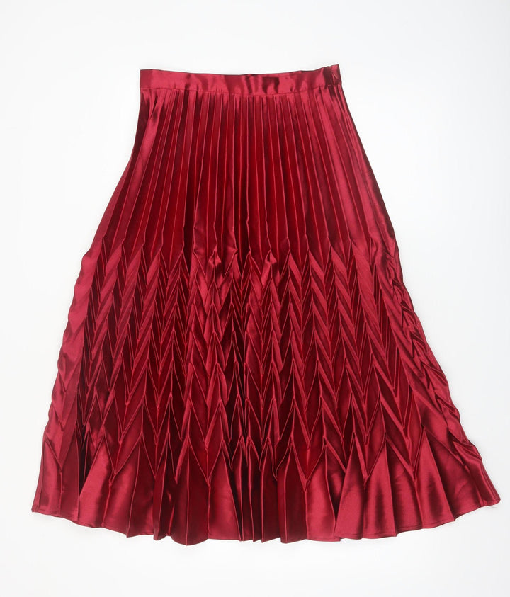 Retro & Icone Women's Red Pleated Satin Midi Skirt Size M