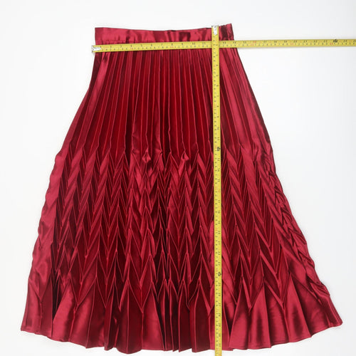 Retro & Icone Women's Red Pleated Satin Midi Skirt Size M