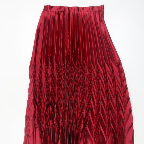 Retro & Icone Women's Red Pleated Satin Midi Skirt Size M