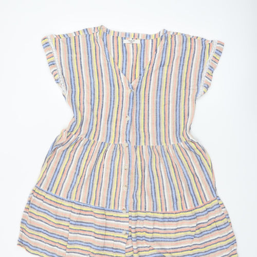 Next Women’s Multicoloured Striped Linen Blend A-Line Short Dress Size 12