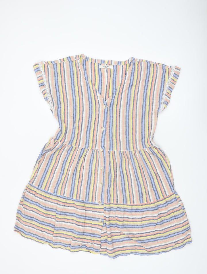 Next Women’s Multicoloured Striped Linen Blend A-Line Short Dress Size 12