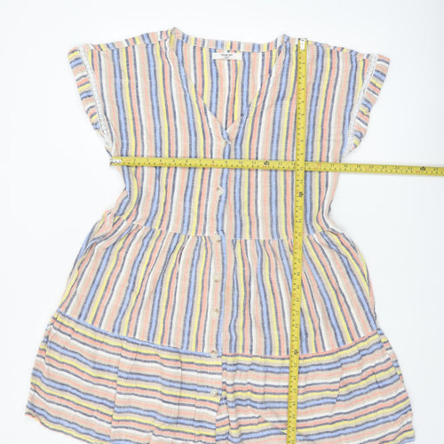 Next Women’s Multicoloured Striped Linen Blend A-Line Short Dress Size 12