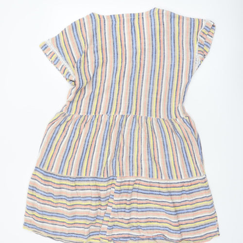 Next Women’s Multicoloured Striped Linen Blend A-Line Short Dress Size 12