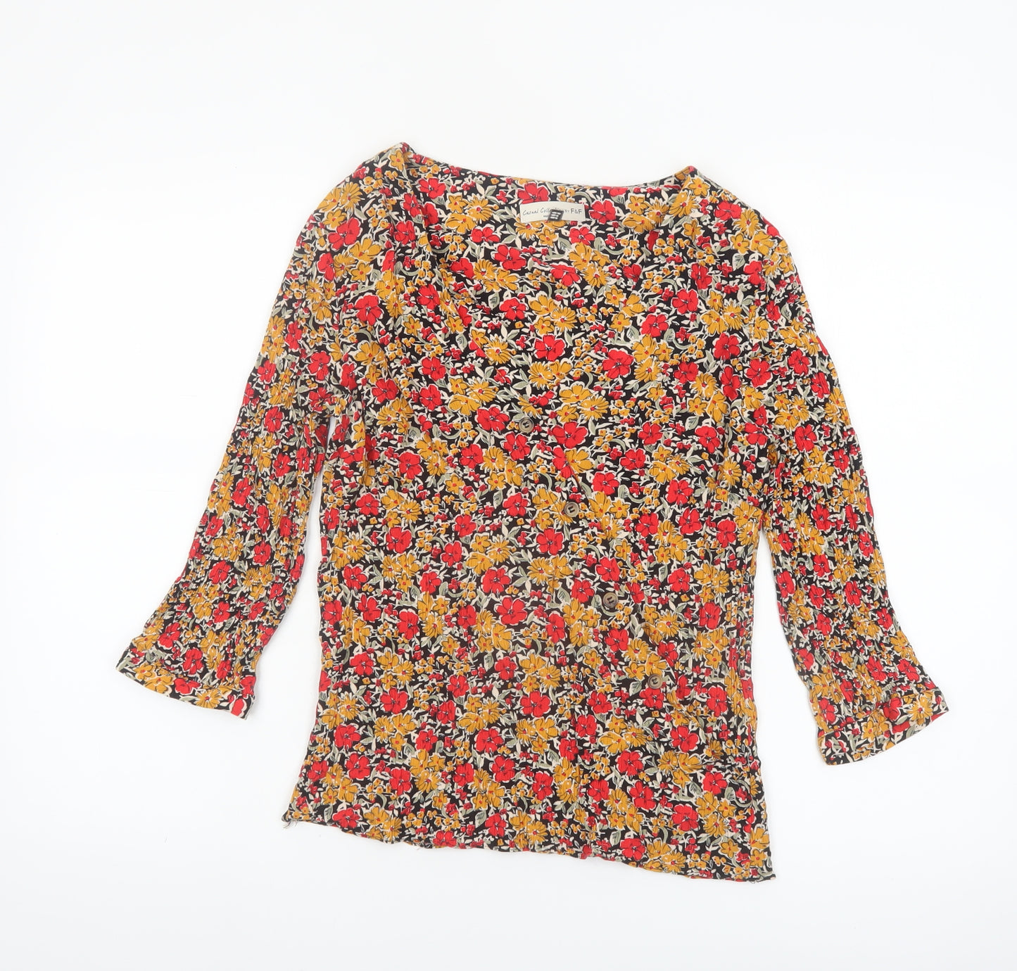 F&F Women’s Multicoloured Floral Tunic Blouse UK 8 Viscose 3/4 Sleeve