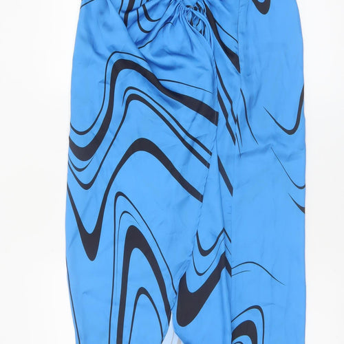 Bershka Women Blue Midi Wrap Skirt M Retro Geometric Print