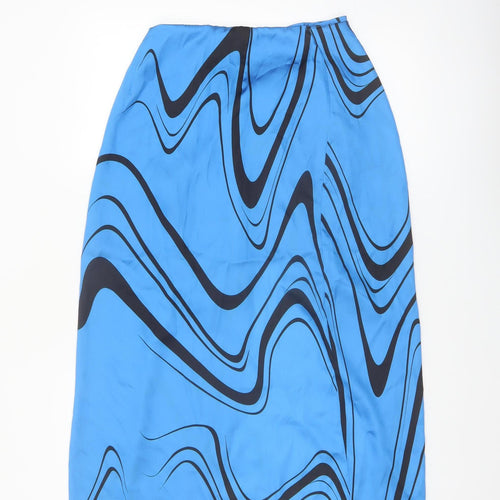 Bershka Women Blue Midi Wrap Skirt M Retro Geometric Print