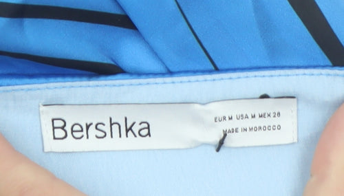 Bershka Women Blue Midi Wrap Skirt M Retro Geometric Print
