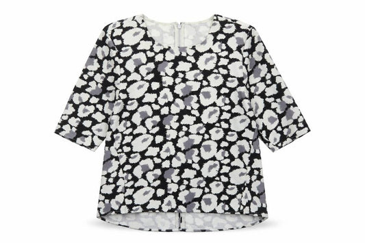Front view of Whistles Women’s Black Animal Print 3/4 Sleeve Blouse, size UK 8