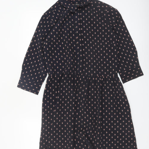Next Womens Black Geometric Shirt Dress Size 8 Collared 3/4 Sleeve