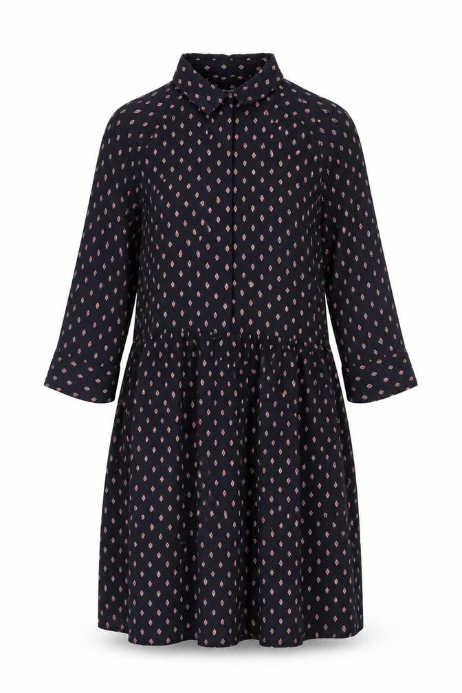 Next Womens Black Geometric Shirt Dress Size 8 Collared 3/4 Sleeve