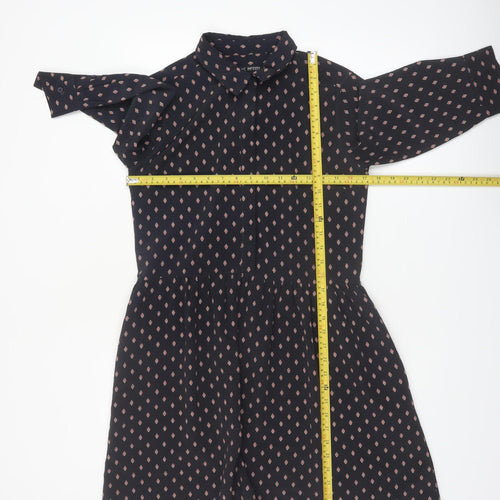 Next Womens Black Geometric Shirt Dress Size 8 Collared 3/4 Sleeve
