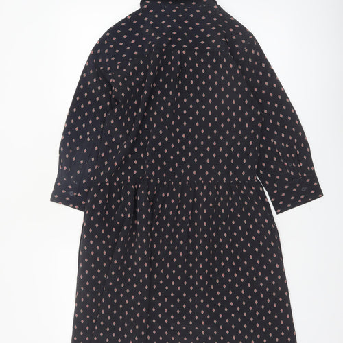 Next Womens Black Geometric Shirt Dress Size 8 Collared 3/4 Sleeve