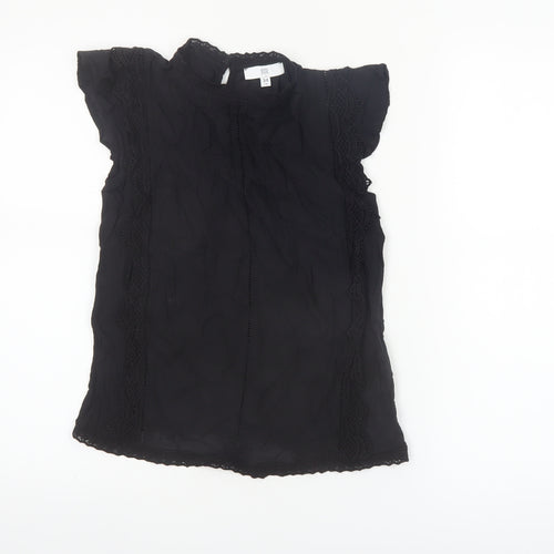 RR Women Black Lace High Neck Short Sleeve Blouse Size 6