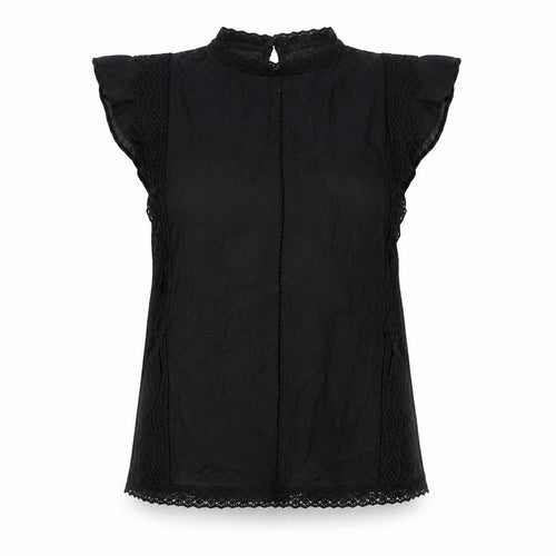 RR Women Black Lace High Neck Short Sleeve Blouse Size 6