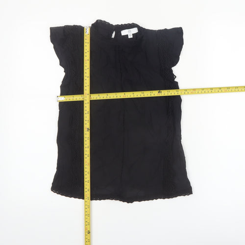 RR Women Black Lace High Neck Short Sleeve Blouse Size 6