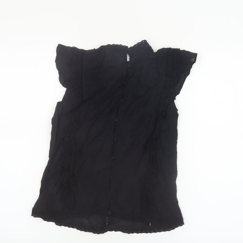 RR Women Black Lace High Neck Short Sleeve Blouse Size 6