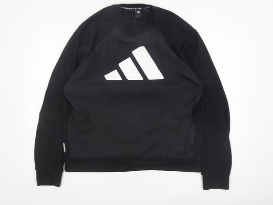 Adidas Men’s Black Large Pullover Sweatshirt Crew Neck Logo Sports Top