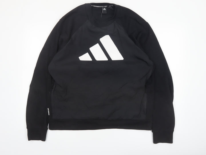Adidas Men’s Black Large Pullover Sweatshirt Crew Neck Logo Sports Top